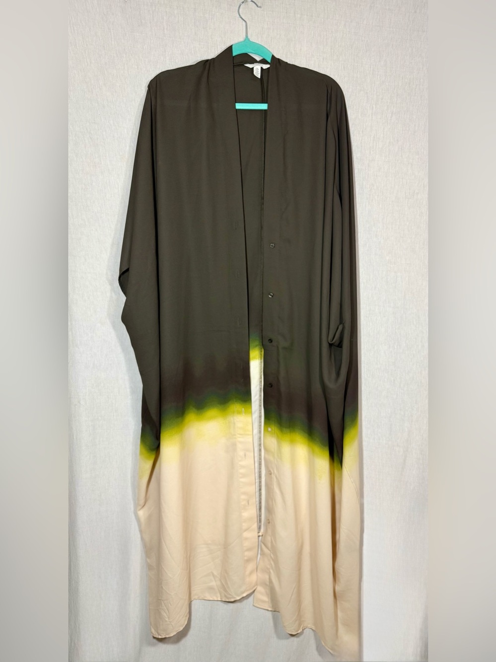 H&M 3X Long Ombre Duster Cardigan in Olive, Lime & Cream